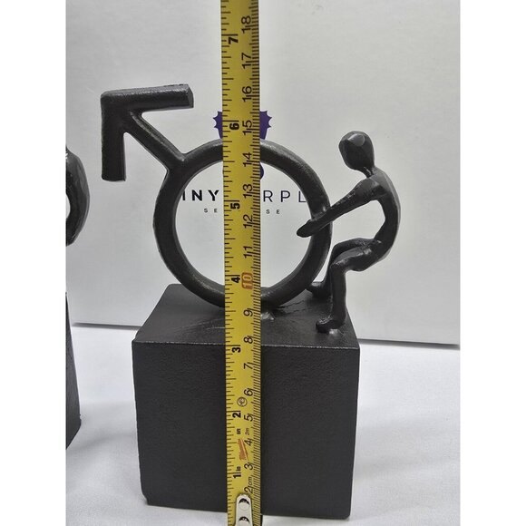 Tiny Purple Seahorse LGBTQIA+ Cast Iron Male With Symbols Book Ends- Set Of 2 - Picture 8 of 14